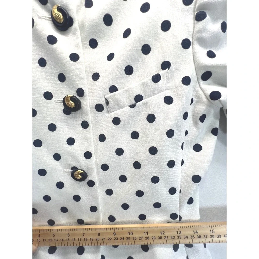Kasper for ASL Vintage White Navy Polka Dot Short Sleeve Blazer Jacket Size 6